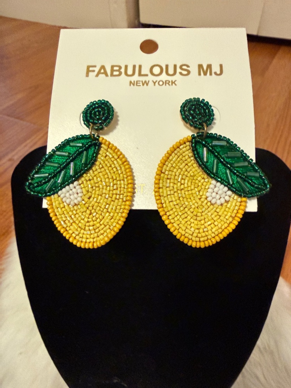 Fabulous MJ Yellow & Green Beaded Lemon Drop Earrings
